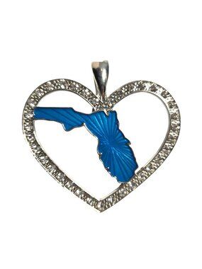 Heart Florida Pendant Blue Enamel statement Hinged bail crafting jewelry RMN